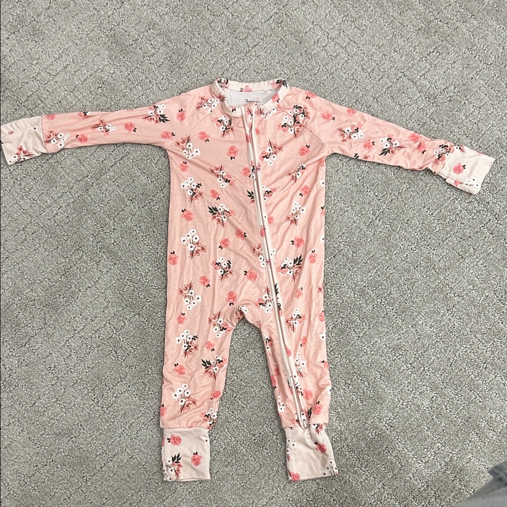 Soft Pink Floral Zip One-Piece Footie for Kids